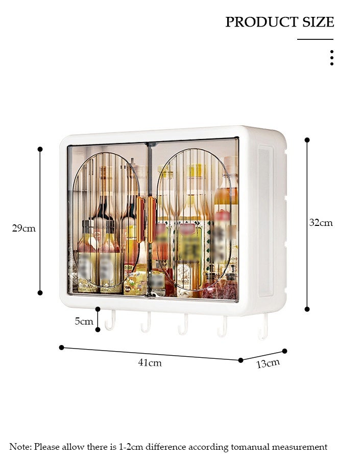 DUNISO Bathroom Shelf Wall Mounted,Bathroom Organizers and Storage, Over The Toilet Storage Rack, Kitchen Cabinet Cosmetics Makeup Organizer with Door and Hooks,Utility Shelves for Bathroom Kitchen - Image 2